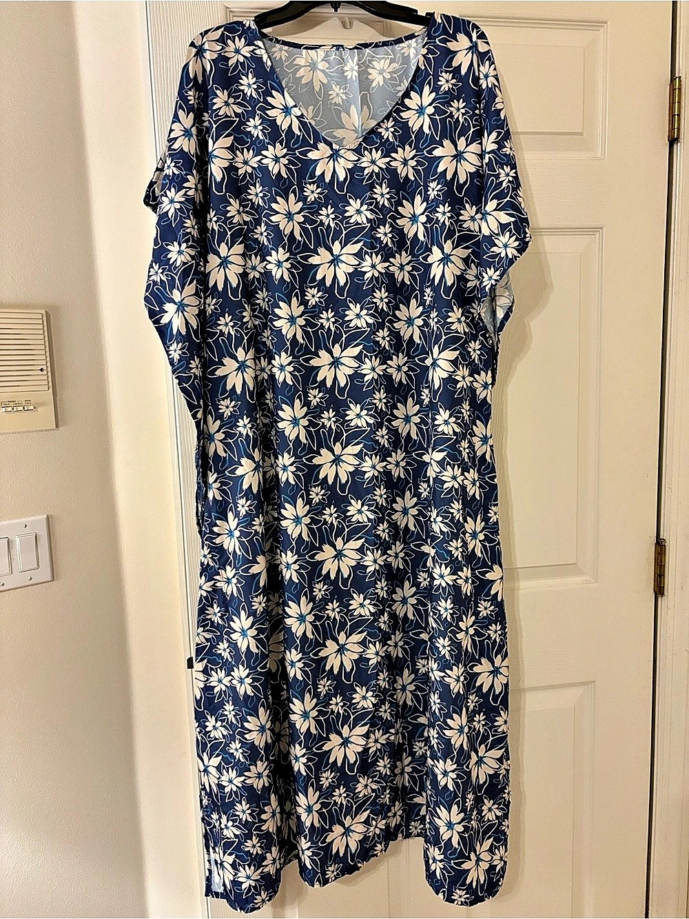 Floral Maxi Kaftan Dress in Blue & Cream New